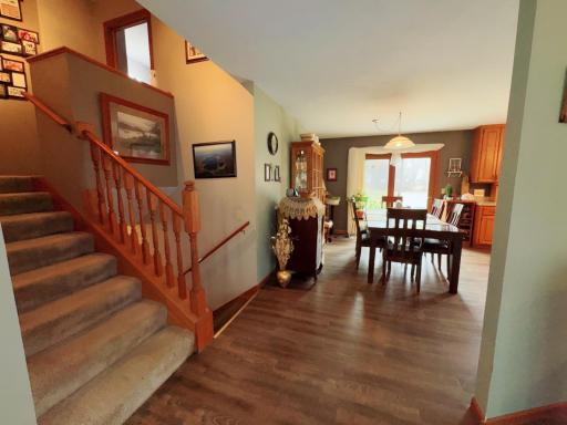 The dining room is located just off of the kitchen