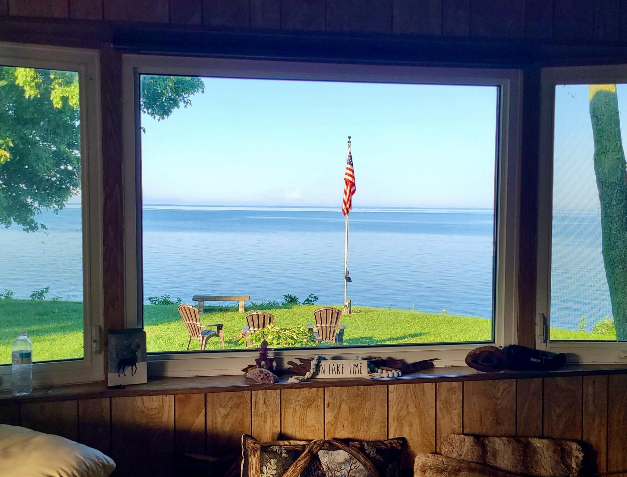 Summertime living room lake view