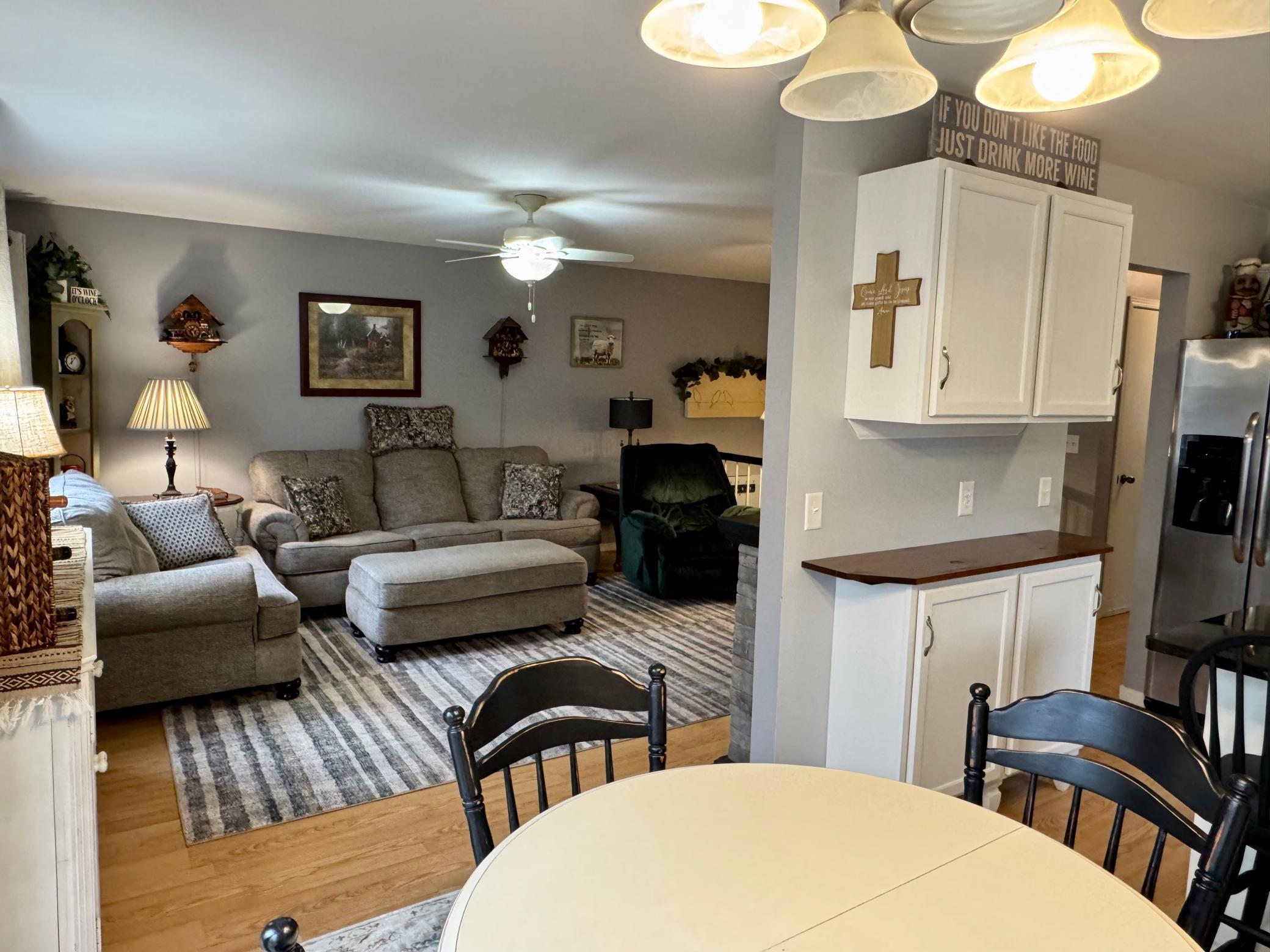 Dining room view into living room