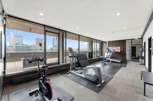 Gym area #2 is on the rooftop level and enjoys city views