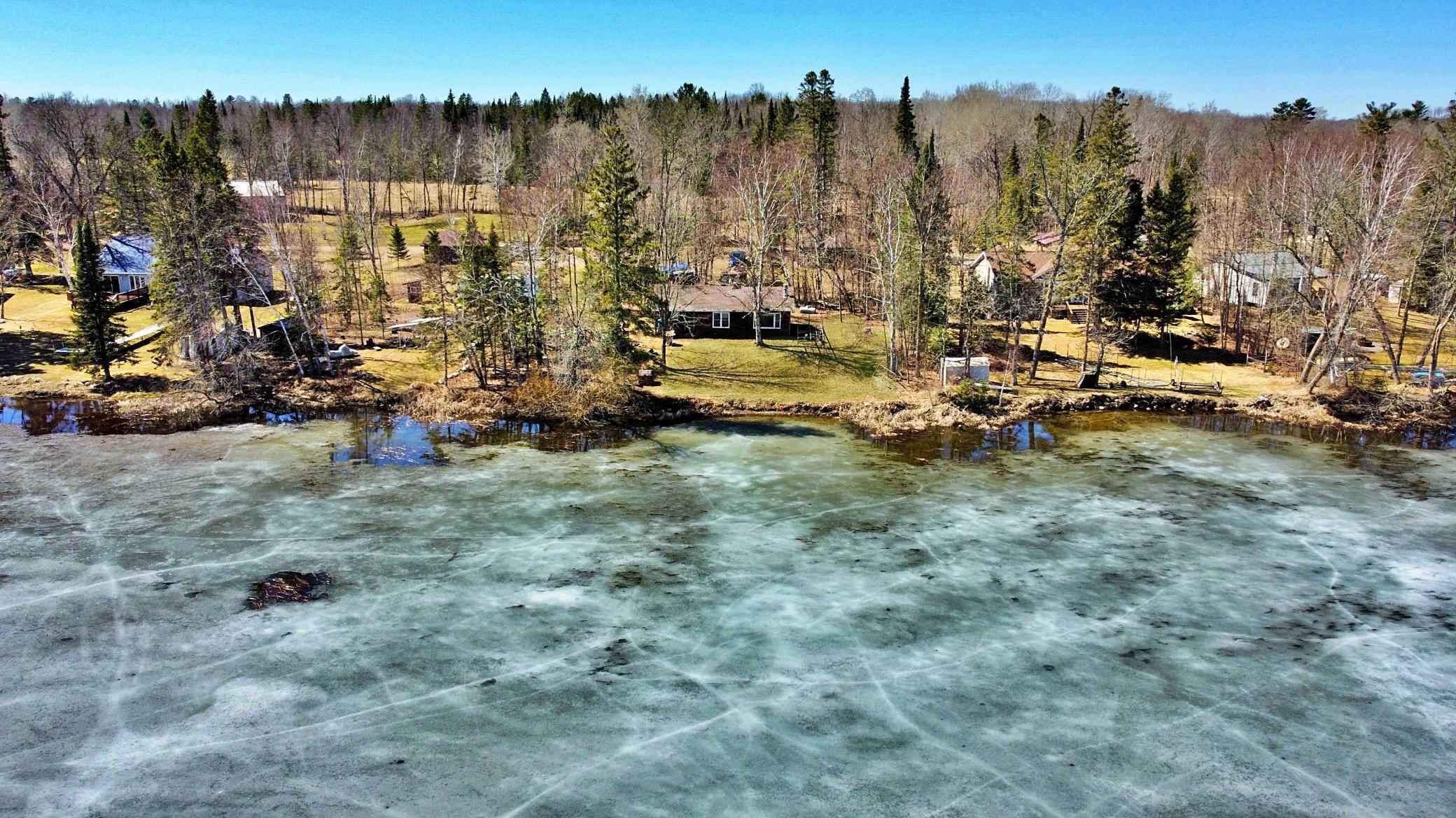 Aerial View of waterfront cabin property on Esquagama Lake