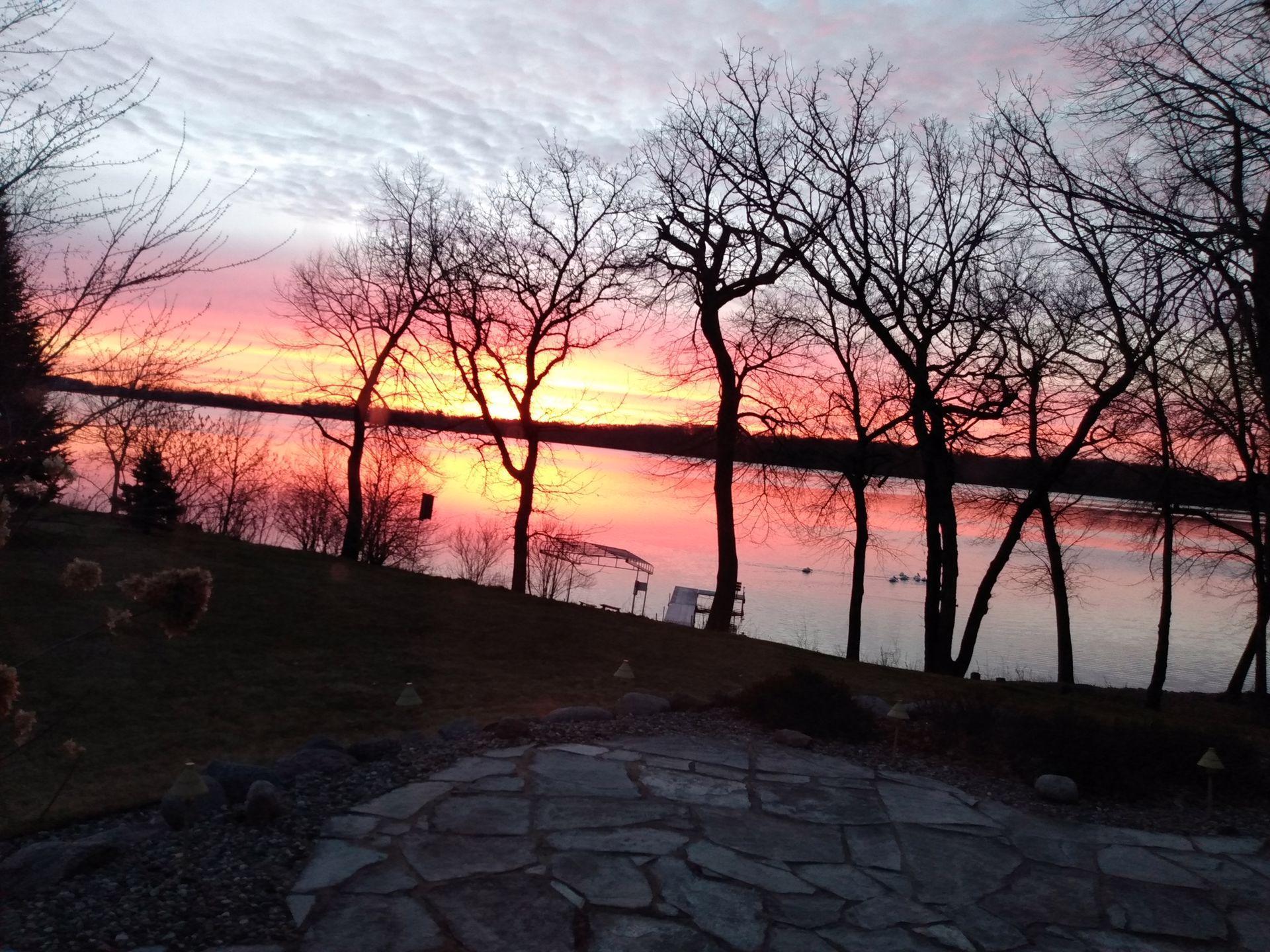 Fall sunrise view of the lake.