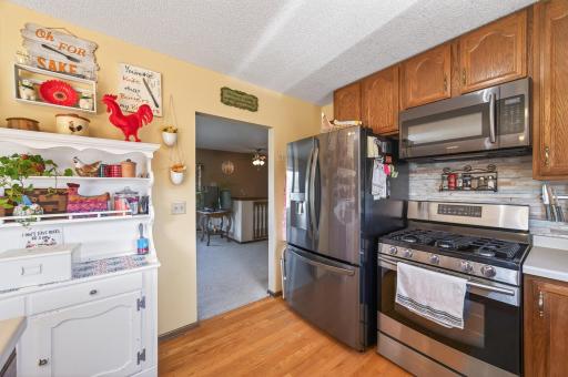 Stainless steel appliances create a clean, cohesive look that is easy to maintain.