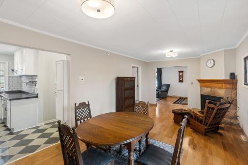 The kitchen is conveniently located just off of the dining area