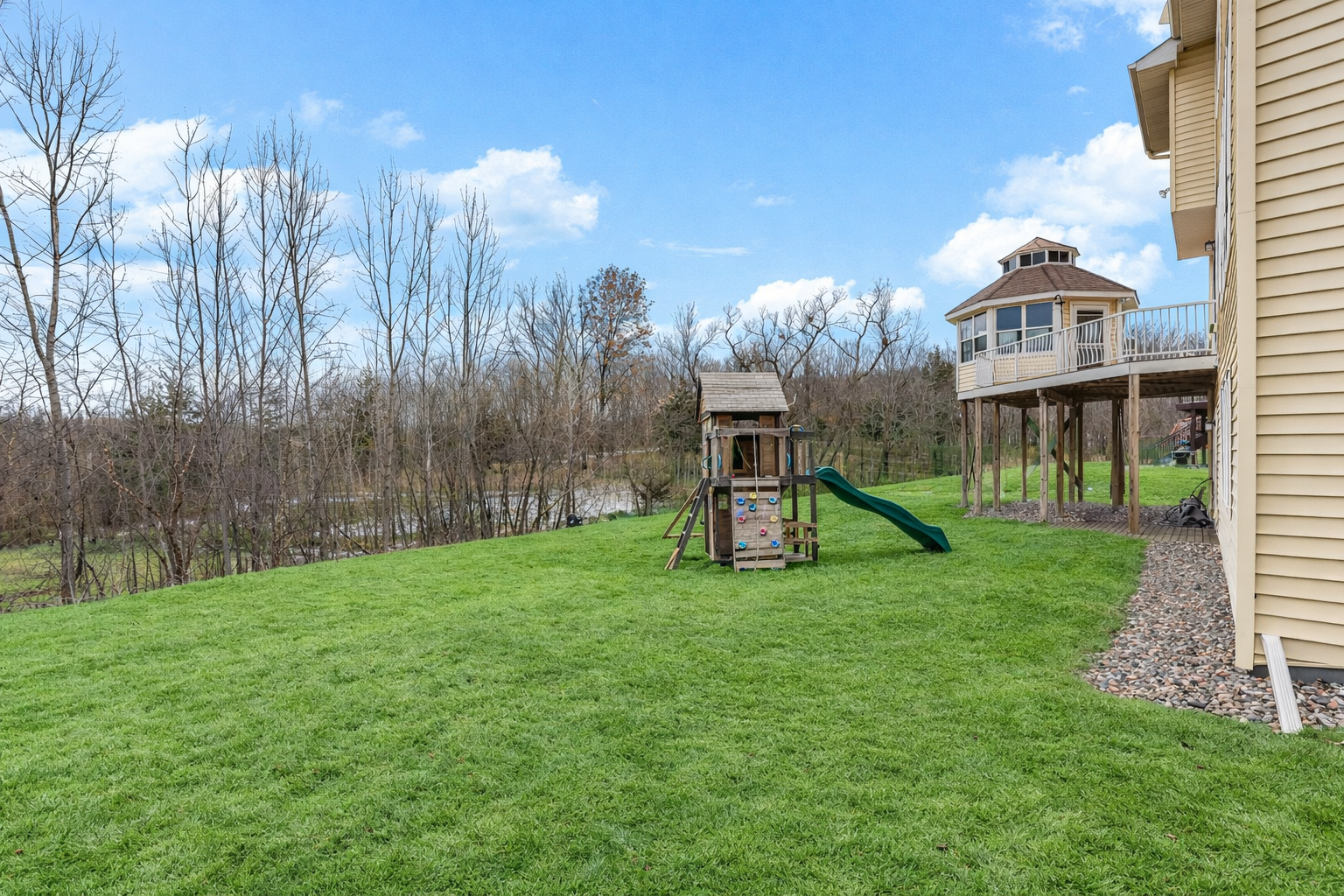 private backyard and pond
