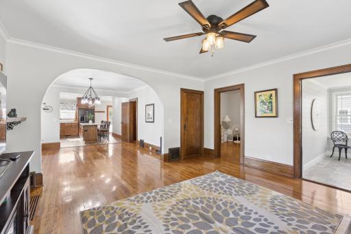 Original hardwood floors, doors, trim, arched openings-this home is beautiful!