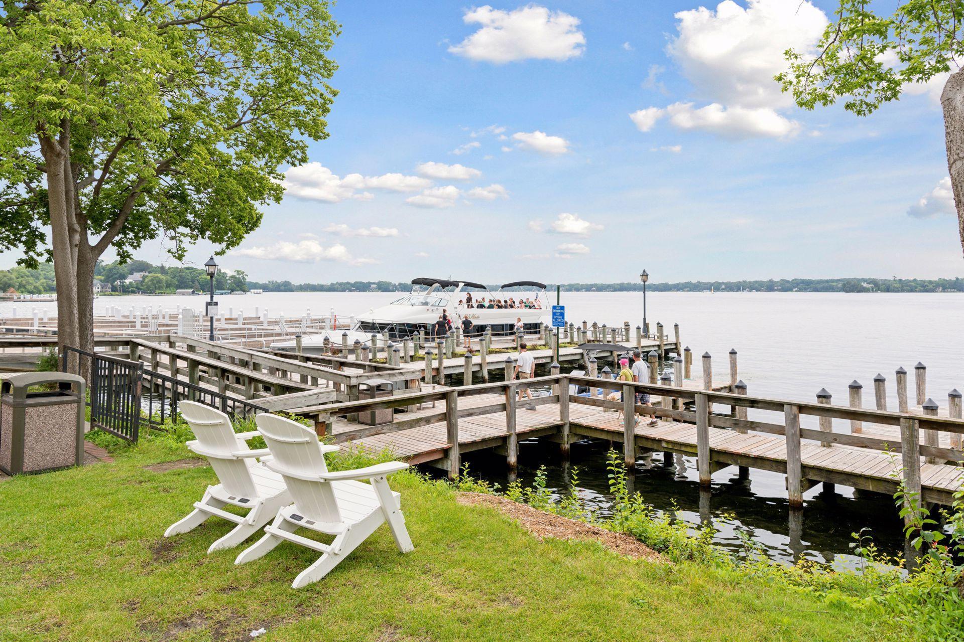 View outside the historic Wayzata Depot and municipal docks.