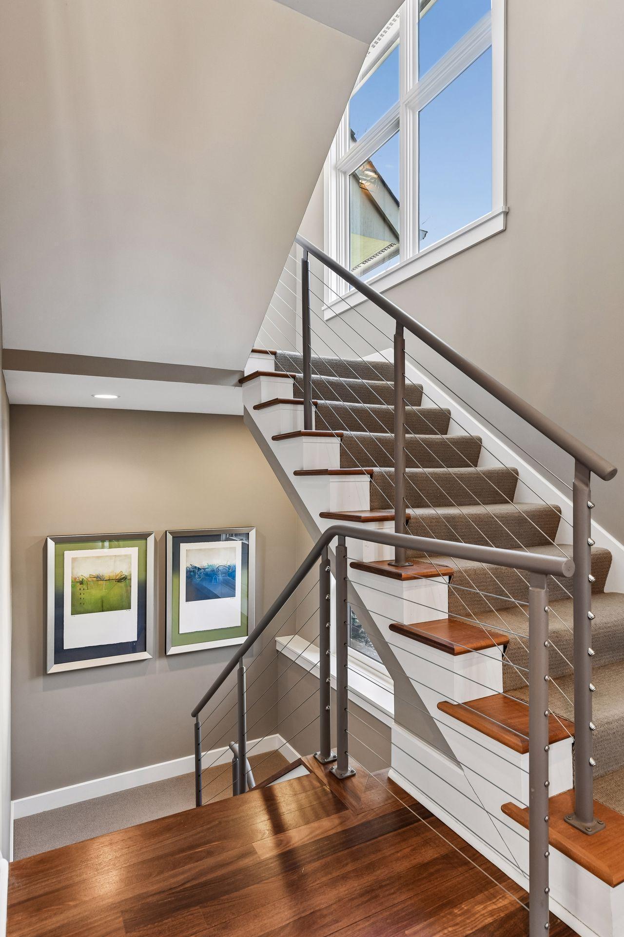 Stairs to lower and upper levels