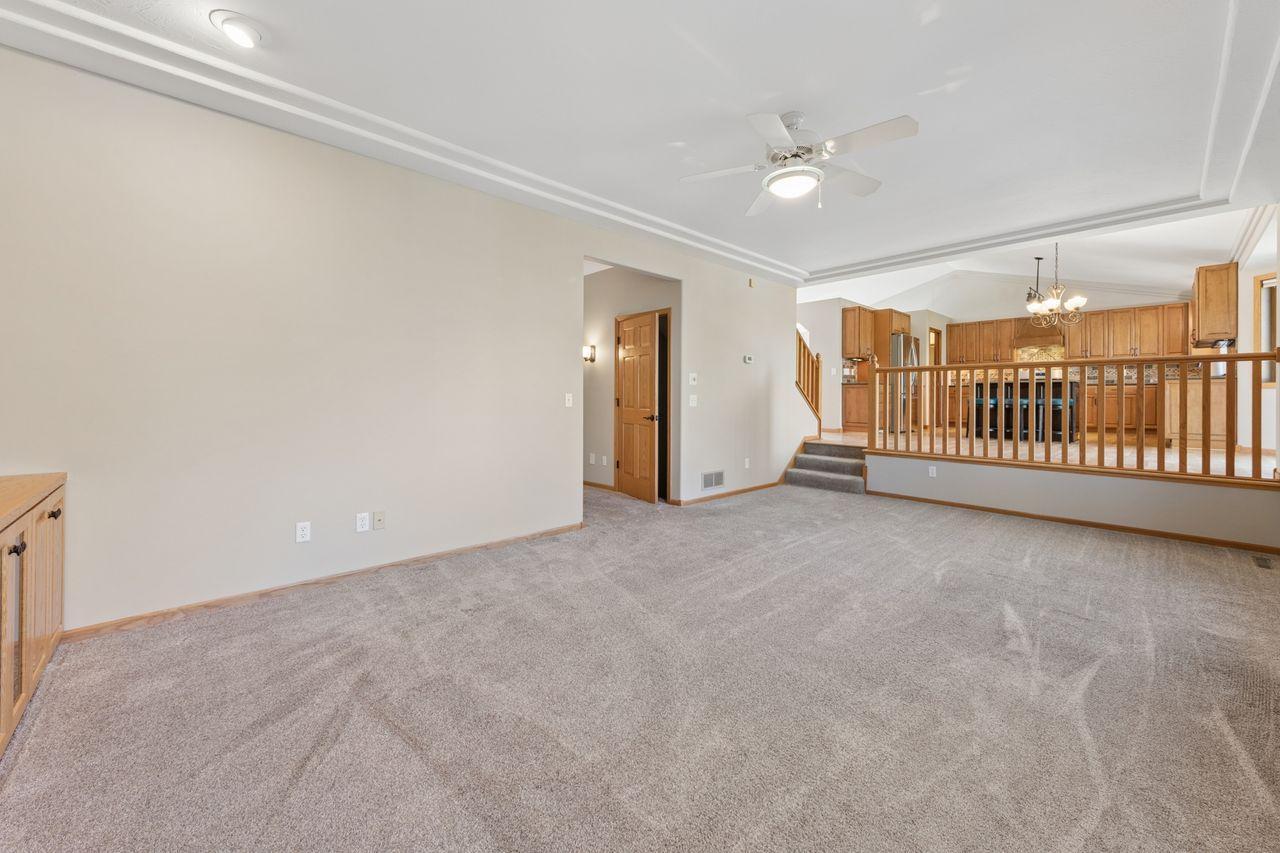 The family room flows nicely into the kitchen/dining area.
