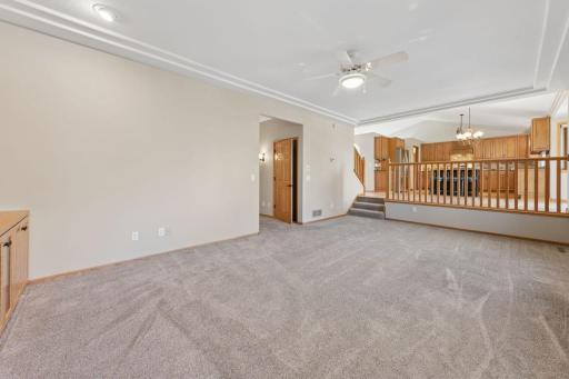 The family room flows nicely into the kitchen/dining area.