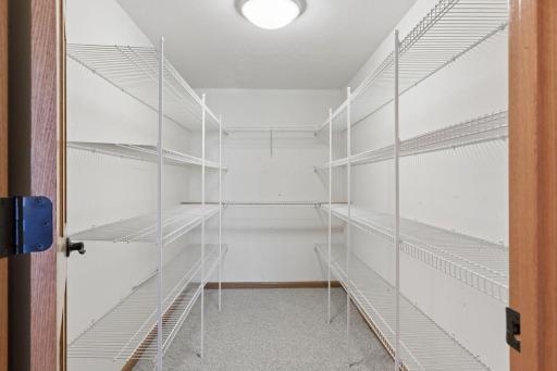 Shelving for additional storage of family heirlooms.