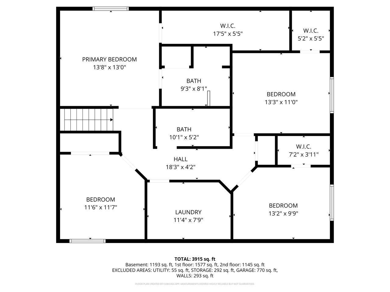 Upper level floor plan.
