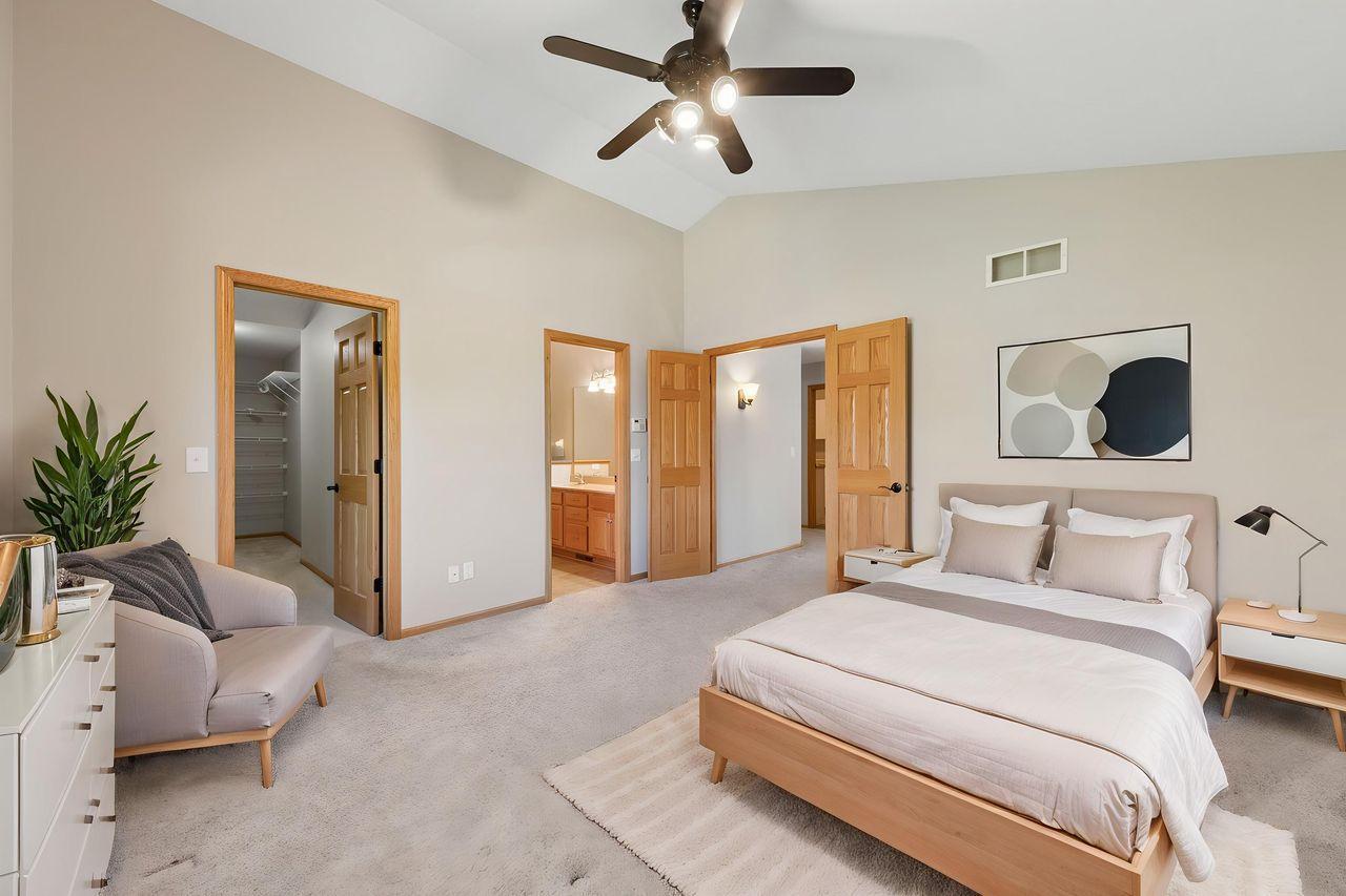 Master suite, virtually staged.