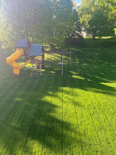 Summer picture of the backyard from the deck (owner provided).