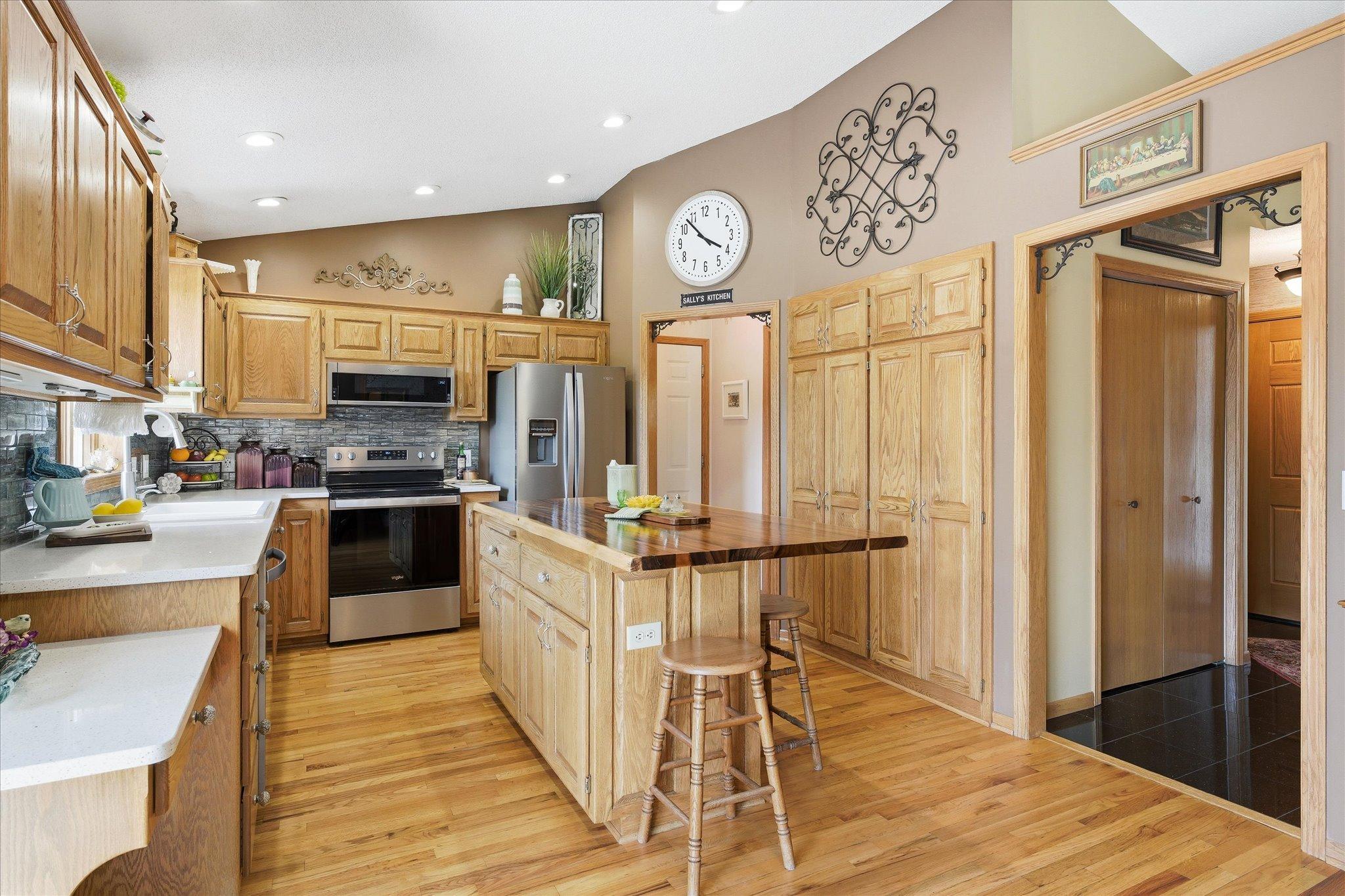 The quartz countertops on the perimeter are also only three years old.