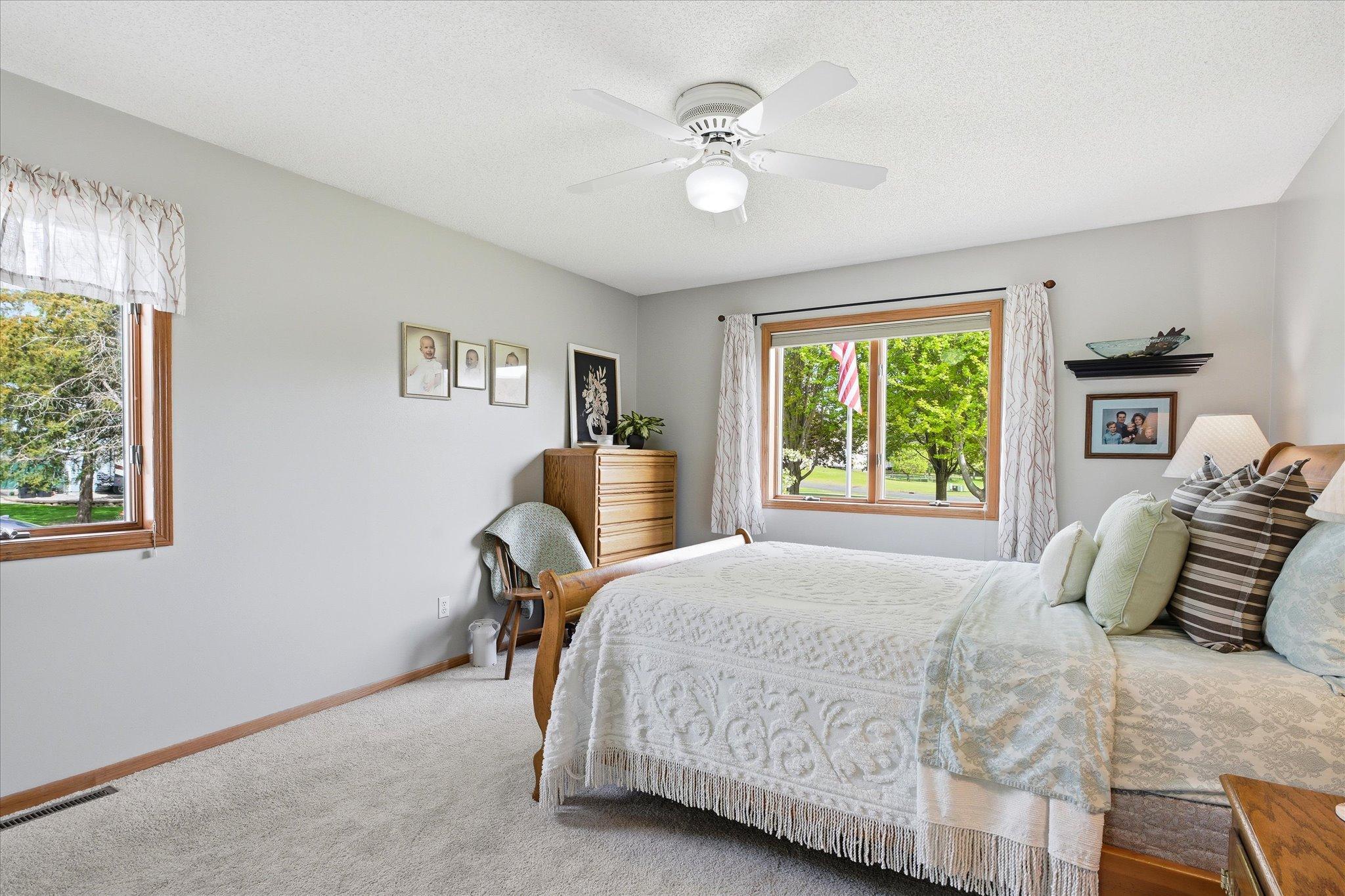 The primary bedroom, like the rest of the house, has brand new carpet!