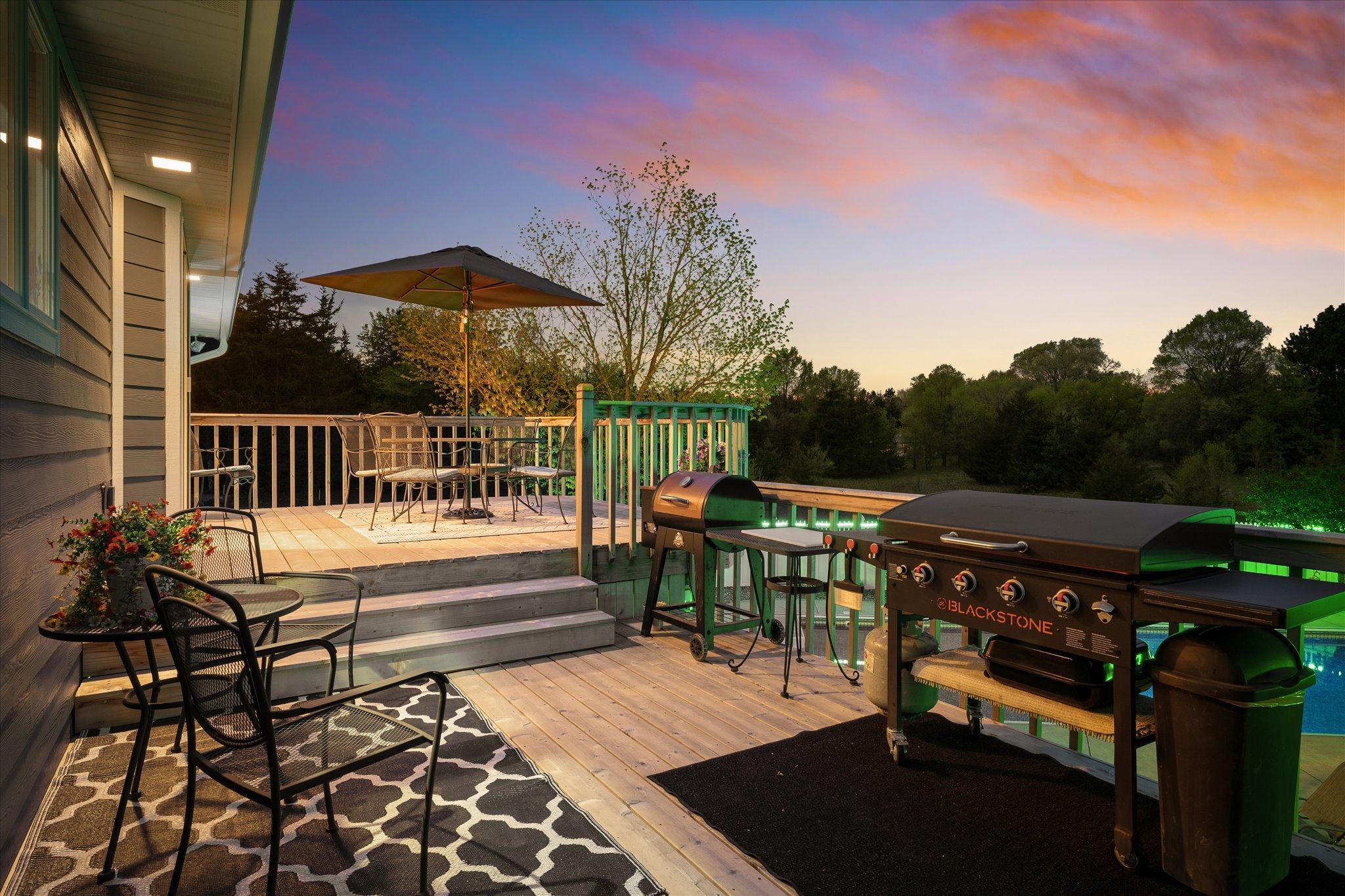 One deck tier for cooking. One deck tier for dining.