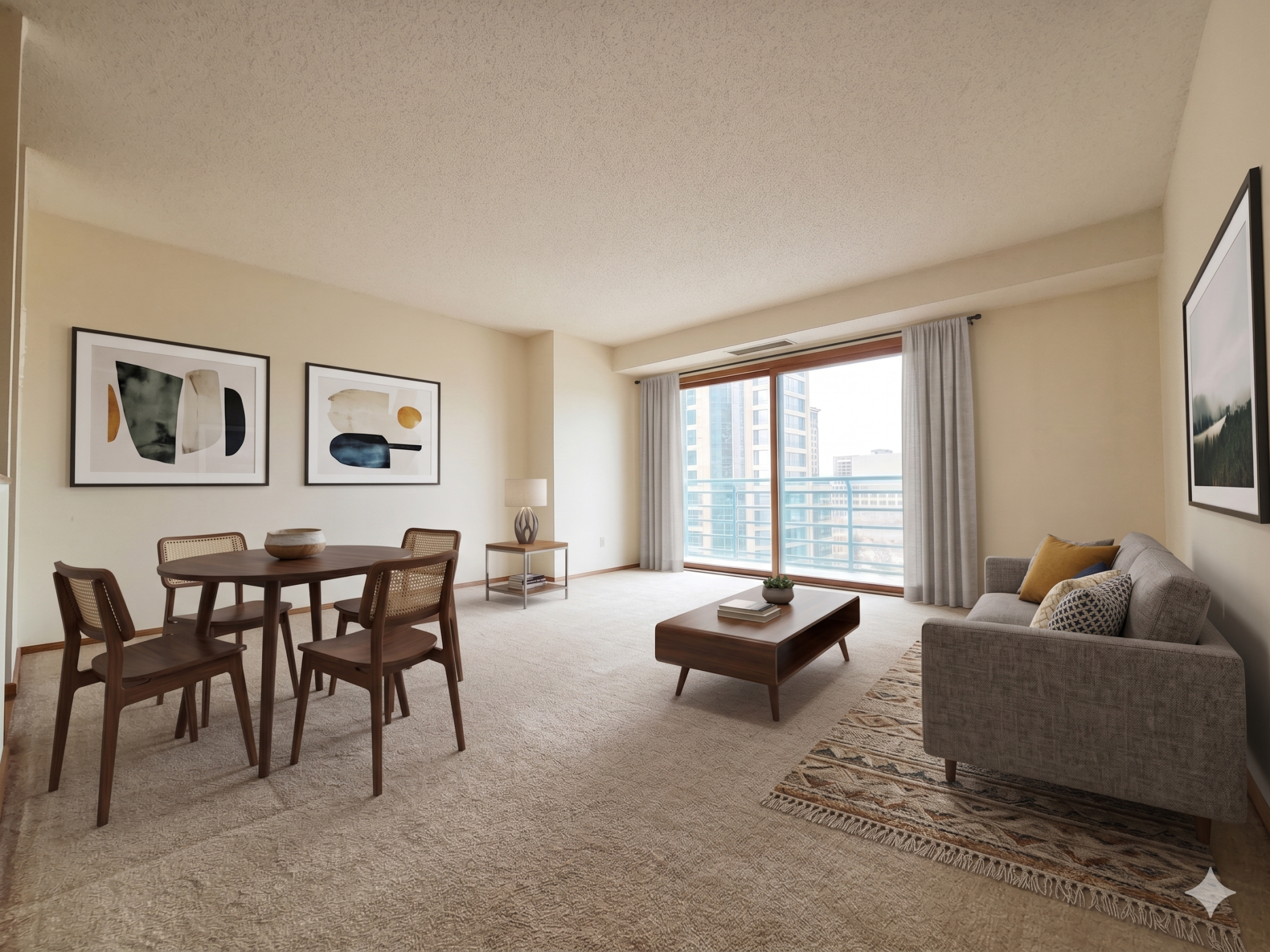 Living Room w Balcony Virtually Staged