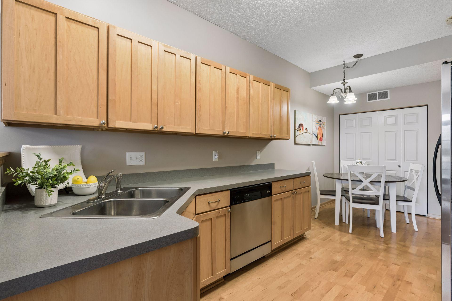 This beautiful kitchen offers abundant counter space and storage.