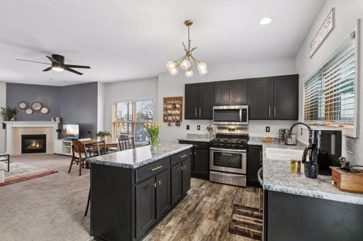 A large kitchen with plenty of space for food preparation while still being part of the party!