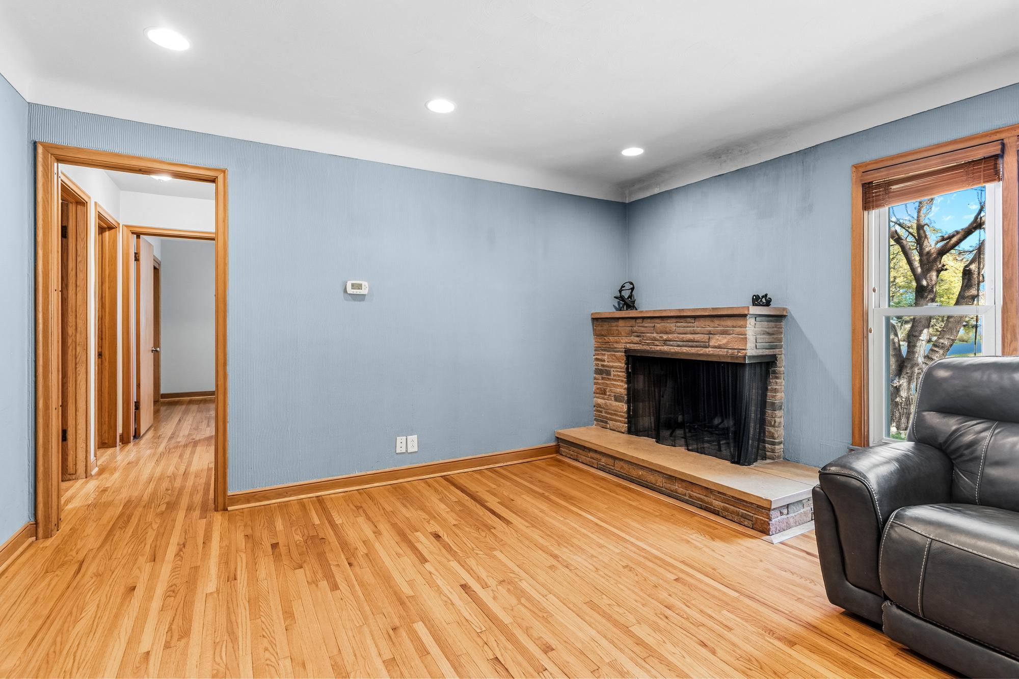 Family room view with fire place