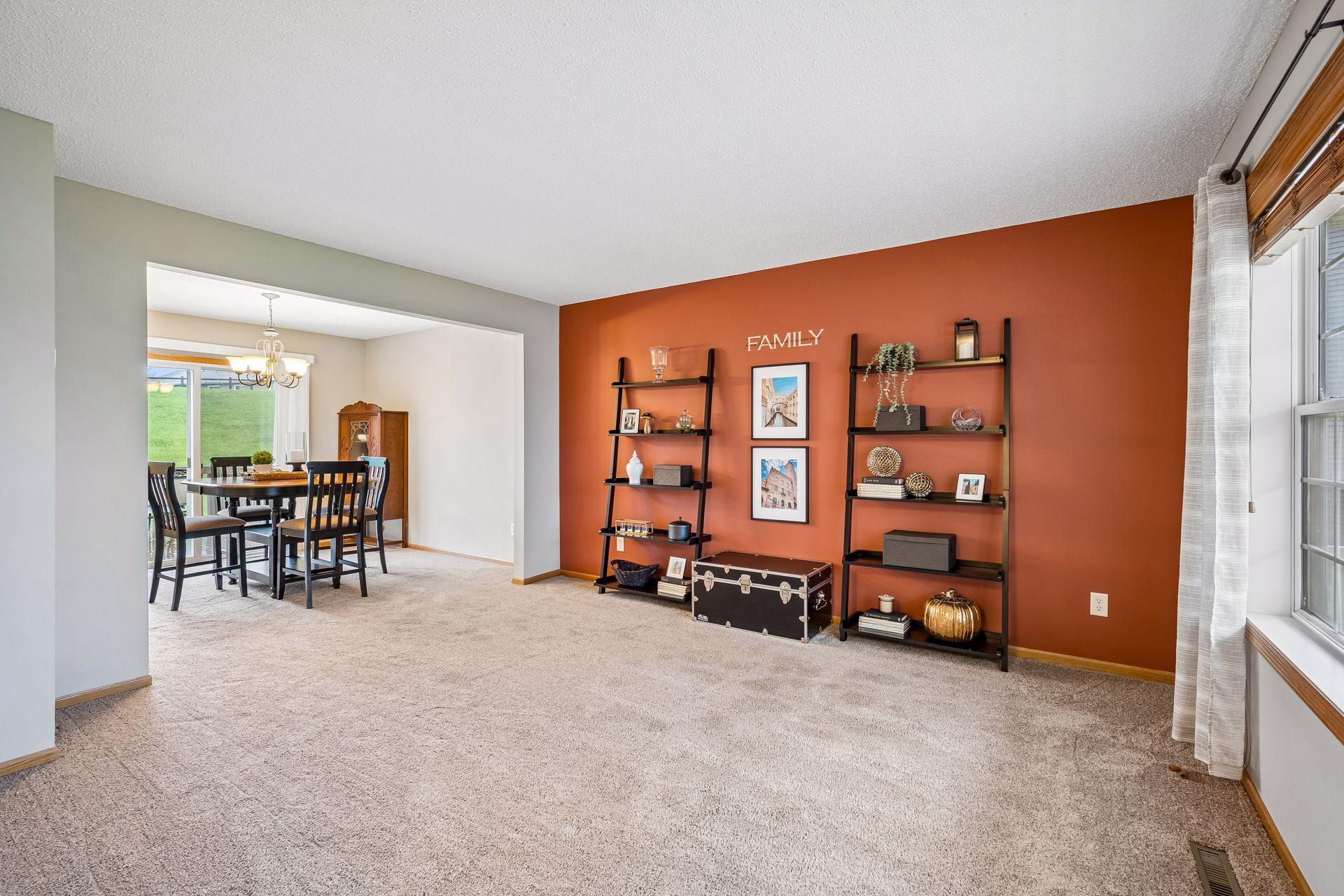 Living room with easy connection to dining room