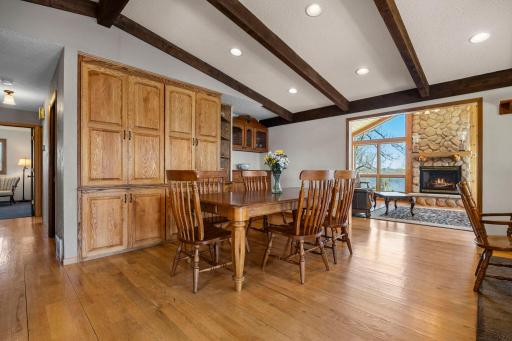 Open Kitchen with Custom Oak Cabinetry and Hickory Flooring