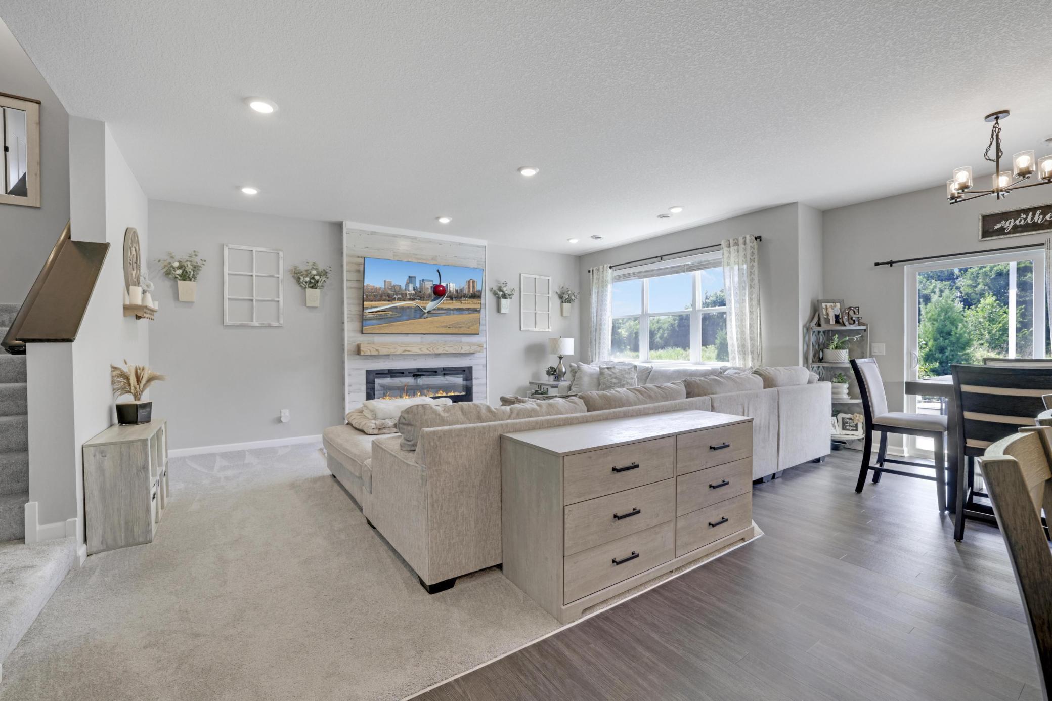 Wonderful great room with a sleek electric fireplace!