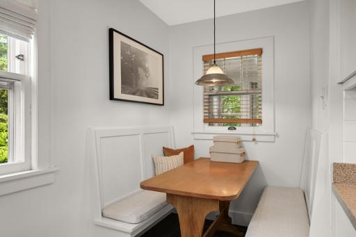 Quaint built-in table and benches for morning coffee