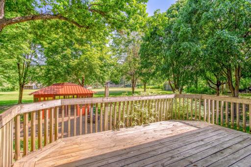 Relax among the treetops from the elevated deck overlooking the serene, park-like setting.