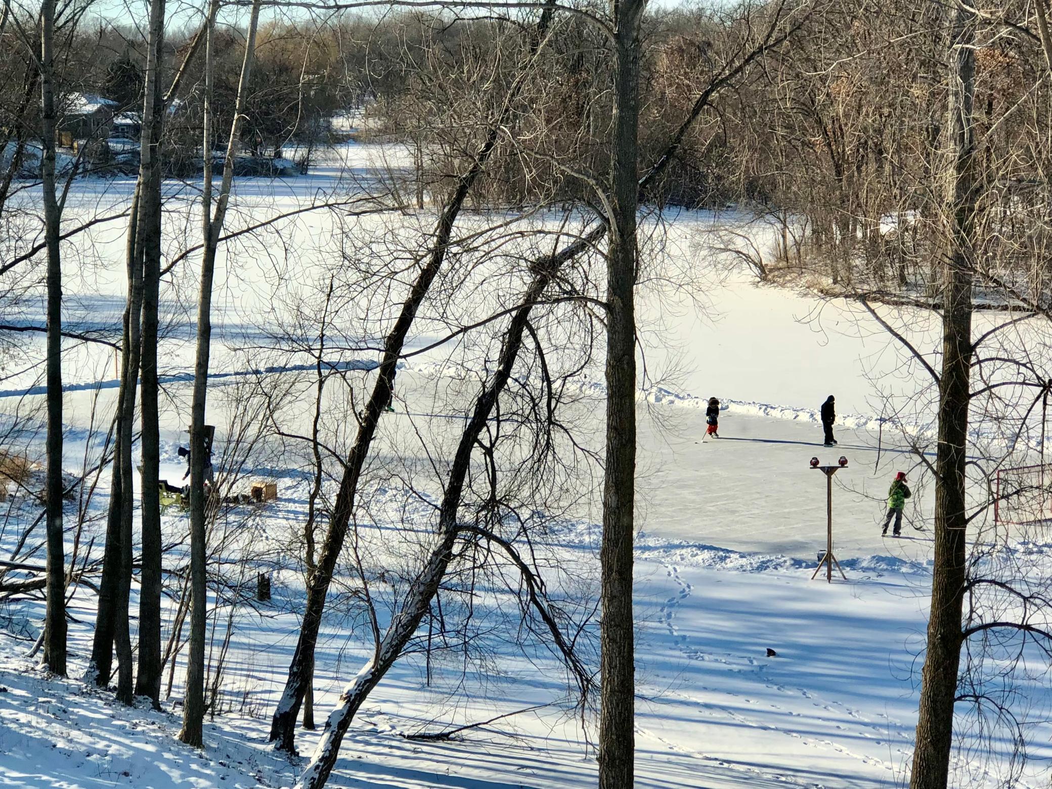 Ice skate and play pond hockey