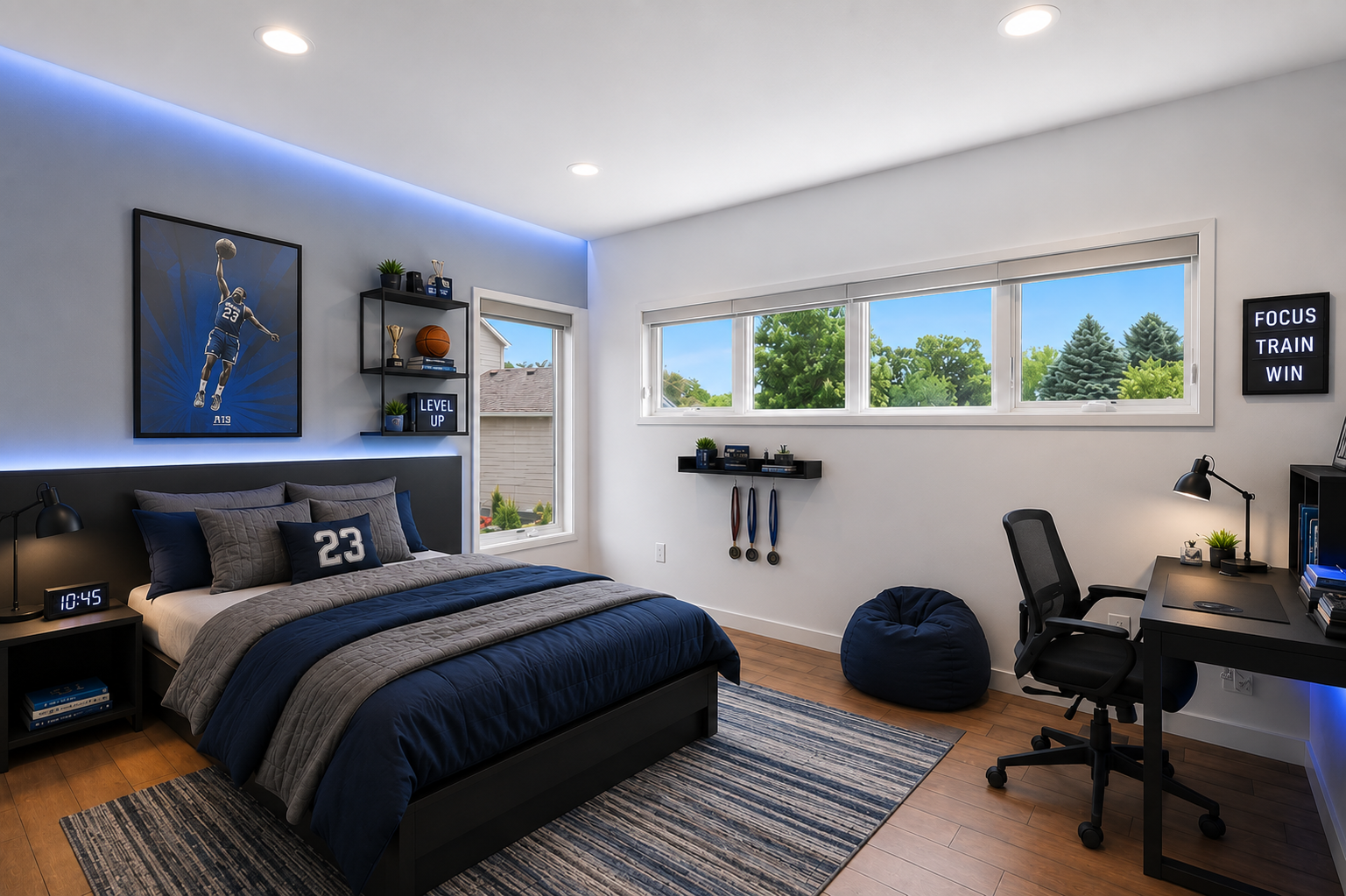 Bedroom one shown with virtual staging