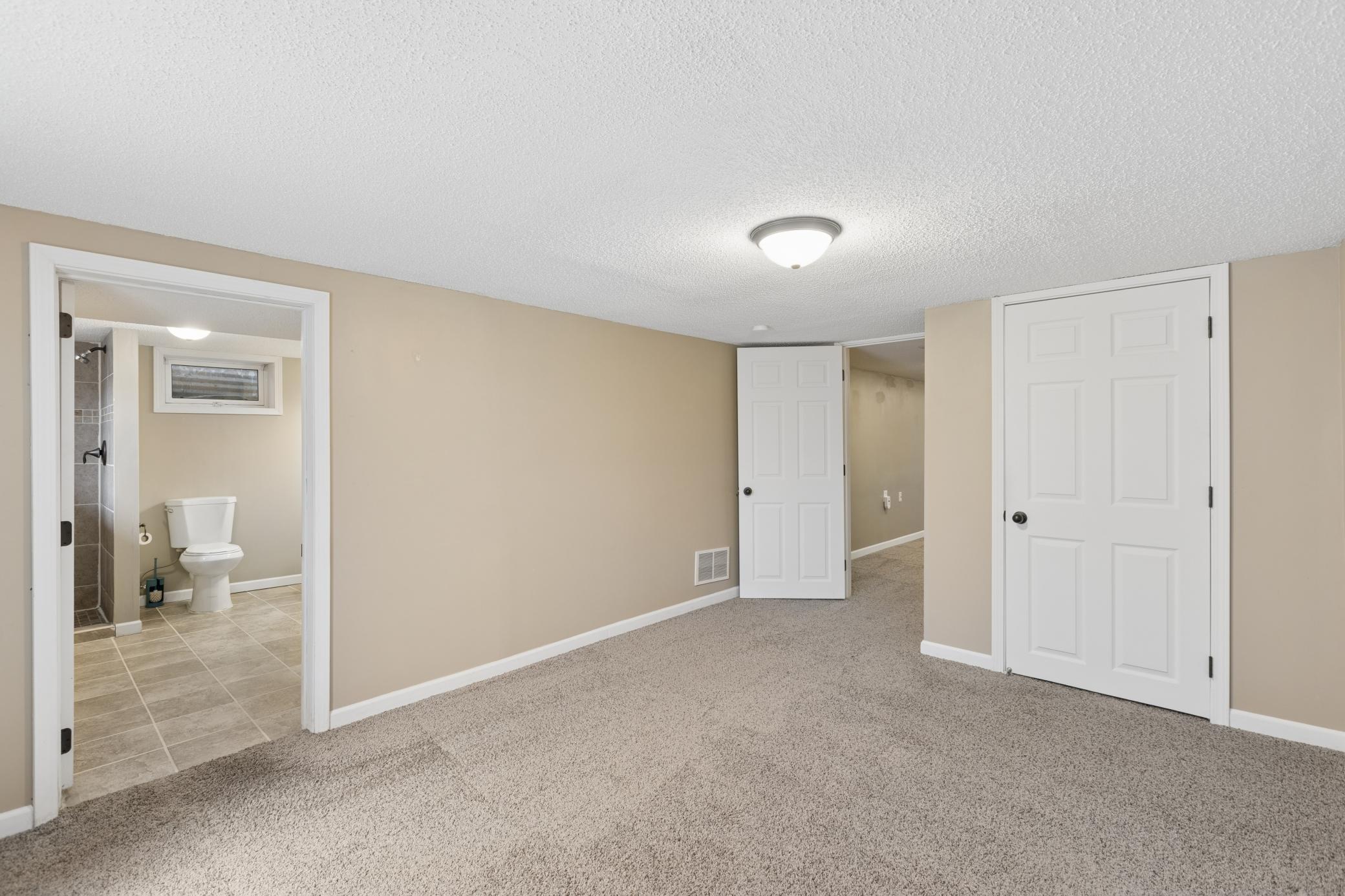 Attached bathroom in lower level