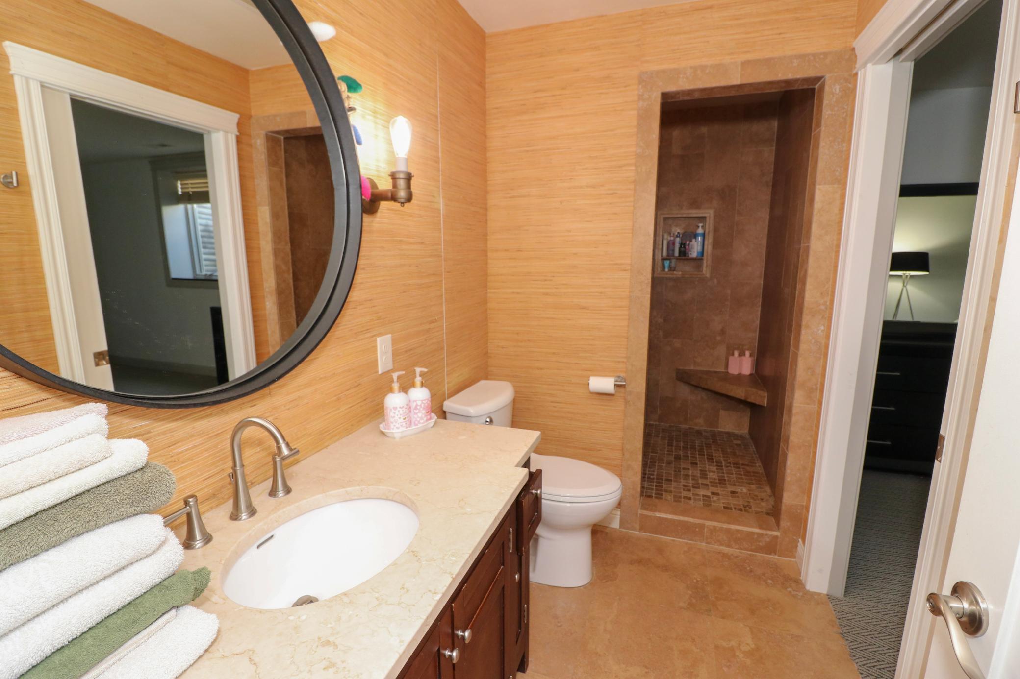 basement bathroom-tiled shower