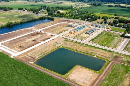 Aerial views of Whispering Fields and the ponds and walking trails throughout the community.