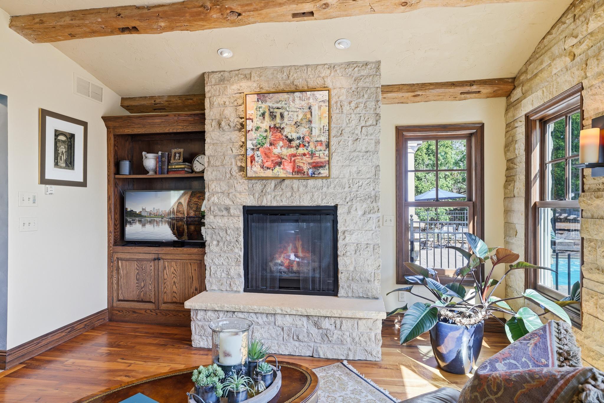 Gas fireplace and built ins in great room