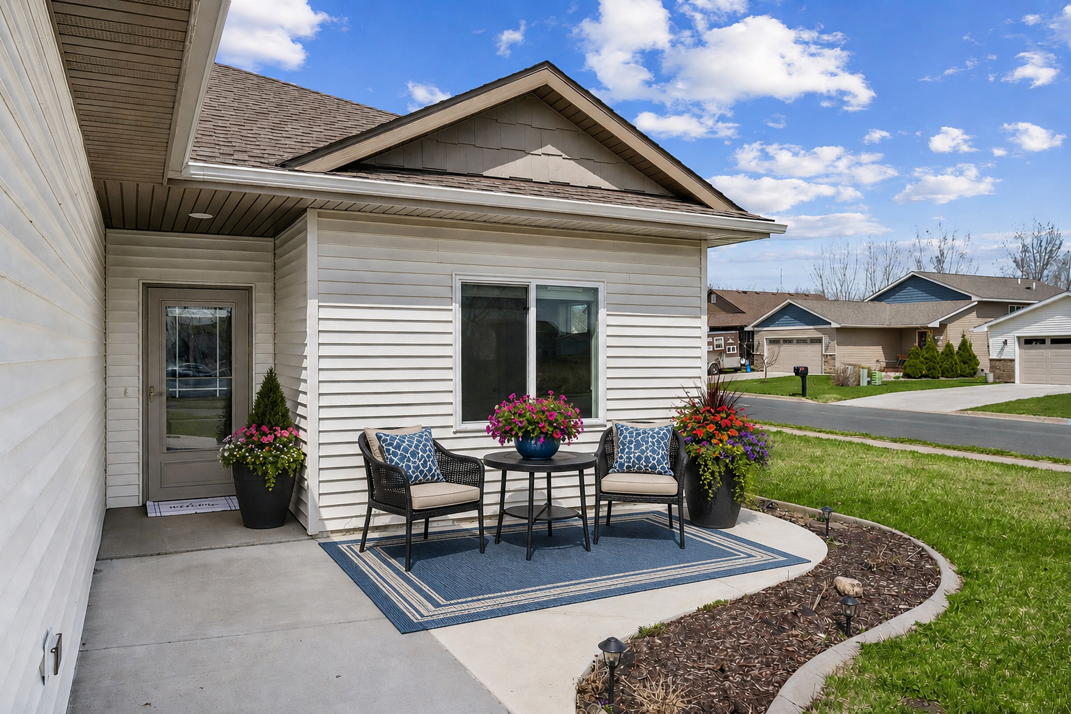 Welcoming front entry, with a nice concrete front patio.