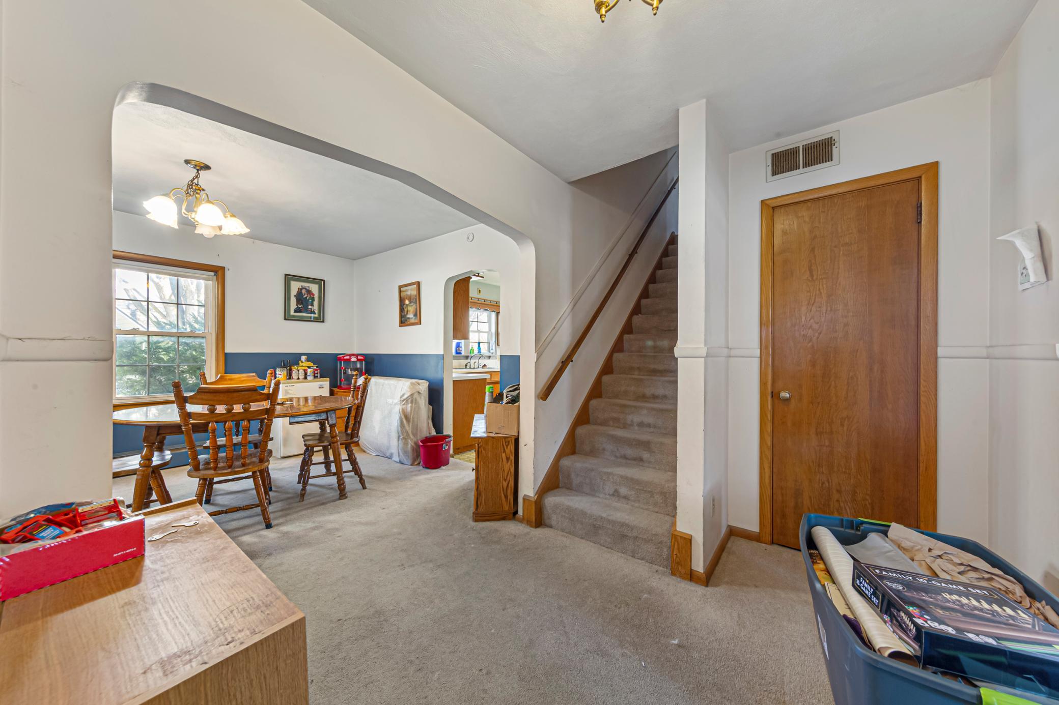Large open feel with storage closet and access to the living room or dining room