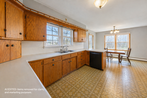 Freshly painted kitchen - This photo has been AI edited to remove personal property and clutter for marketing purposes. Actual property condition may vary.