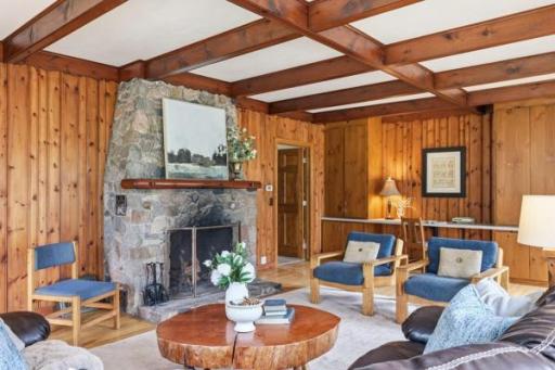 cozy up next to the second stone fireplace
