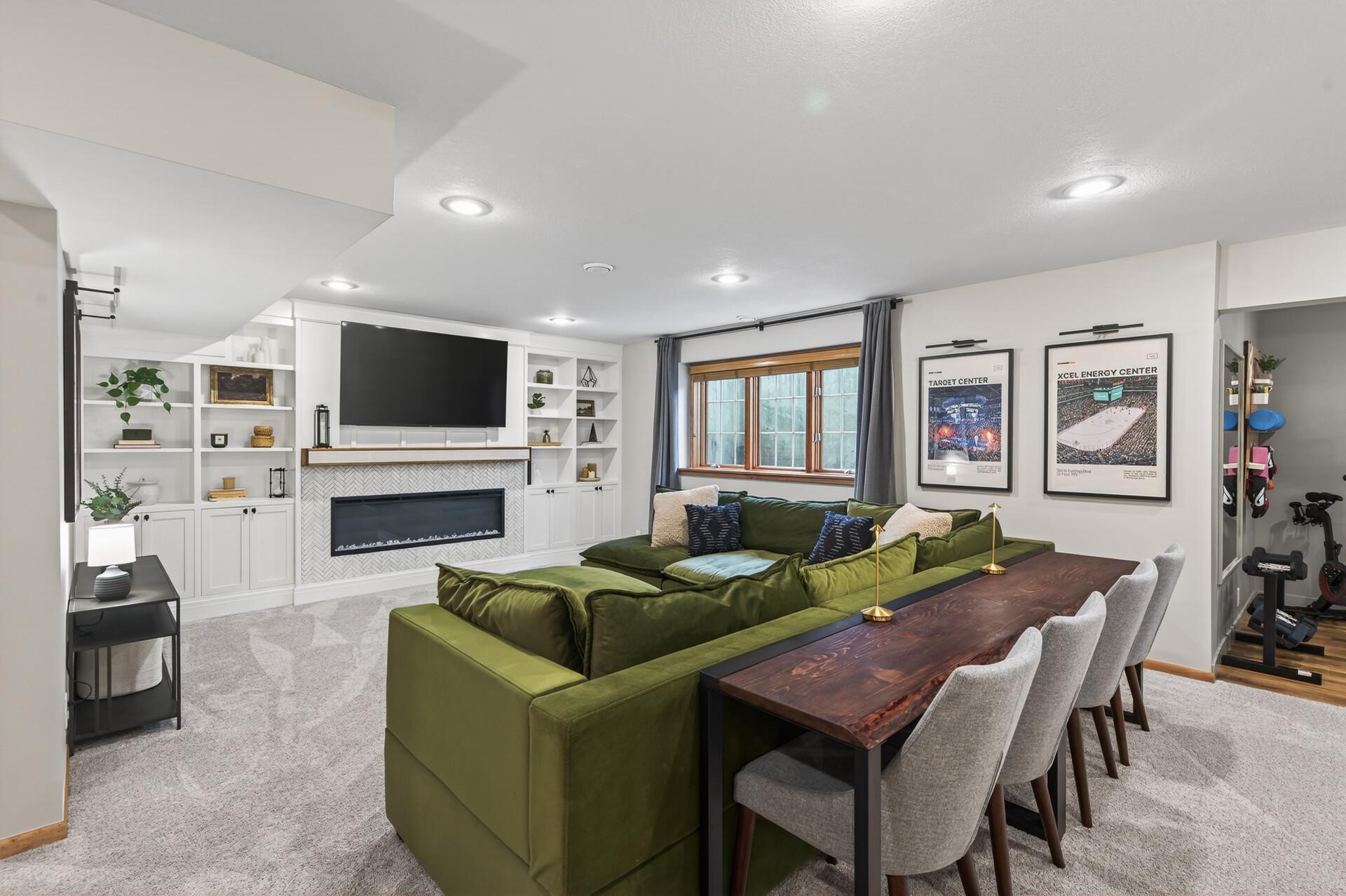 Incredible lower-level living space perfect for entertaining, relaxing, or hosting game nights.