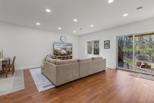 Direct access to the private backyard from the lower level family room/amusement room.