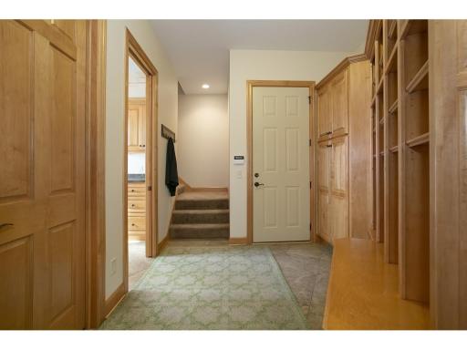 Custom locker style cubbies in the mudroom