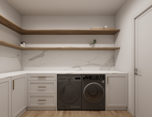 The laundry room is conveniently located near the owner's suite with side x side washer and dryer, abundant storage and laundry sink. These are renderings of the home, finishes can be changed.