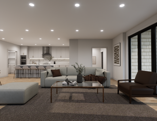 The main floor features canned throughout the living spaces. These are renderings of the home, finishes can be changed.
