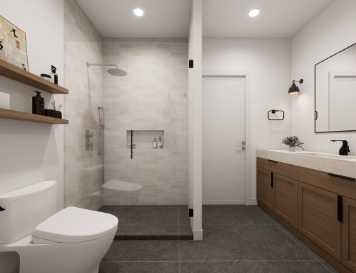 The spacious en-suite also features a luxurious walk in shower. These are renderings of the home, finishes can be changed.