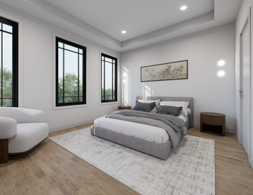 At 14' x 12' the second bedroom could be an owner's suite. These are renderings of the home, finishes can be changed.