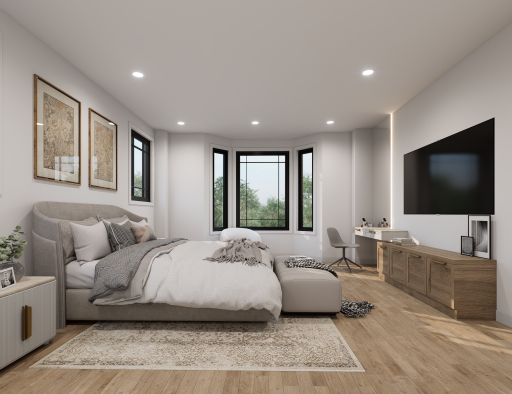 The East facing bay windows situated on 9' ceilings will provide an abundance of natural light. These are renderings of the home, finishes can be changed.