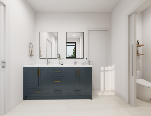 The owner's suite features a large double vanity. These are renderings of the home, finishes can be changed.