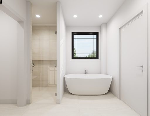 The owner's bath feature a large soaking tub and walk in shower. These are renderings of the home, finishes can be changed.